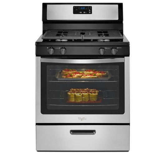 5.1 Cu. Ft. Black-On Stainless Freestanding 4-Burner Gas Stove - WHIRLPOOL - WFG320M0BS